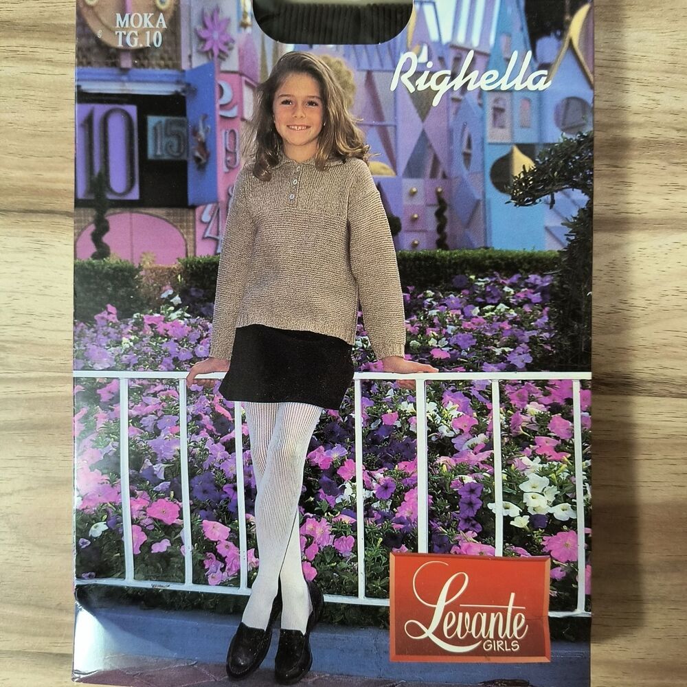 Levante Righella Girls Tights Size 10 Ages 9-11 Dark Brown Ribbed Matte Italy